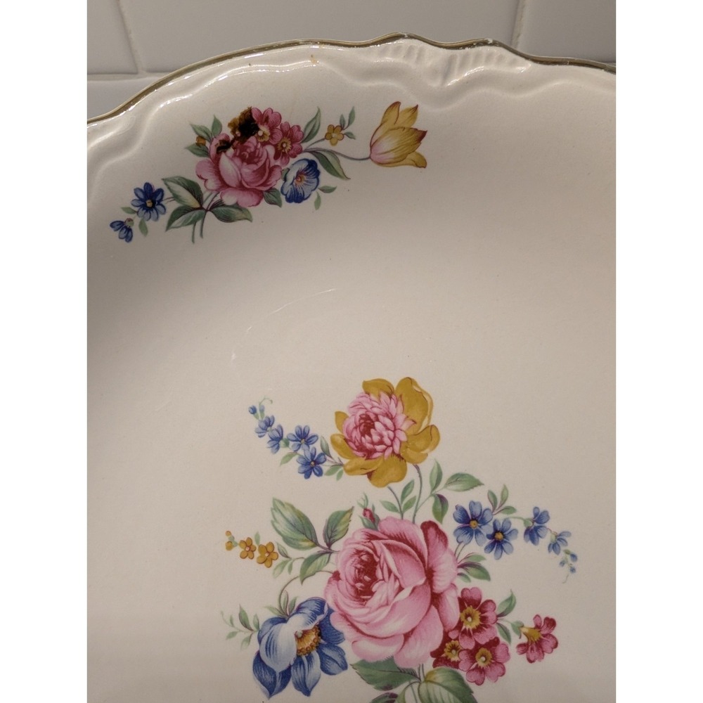 Scio Pottery 1940's Hazel Round Vegetable Serving Bowl Floral Gold Trim 8‎ 1/2" - Picture 4 of 10